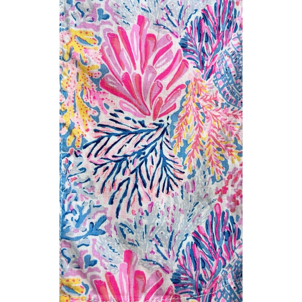 Lilly Pulitzer Taron 100% Linen Pants M Coastal Coral Print Drawstring Pull On - Picture 3 of 15